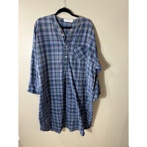 Vermont Country Store Men's XLARGE 100%  Cotton Flannel Blue Plaid Nightshirt